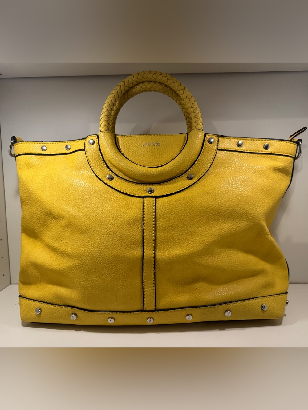 Yellow Braided-Handle Leather Tote
